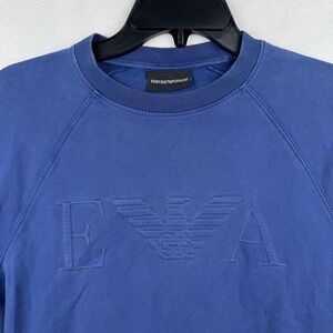 EMPORIO ARMANI Mens Medium Royal Blue cotton Blend Logo Crewneck Sweater